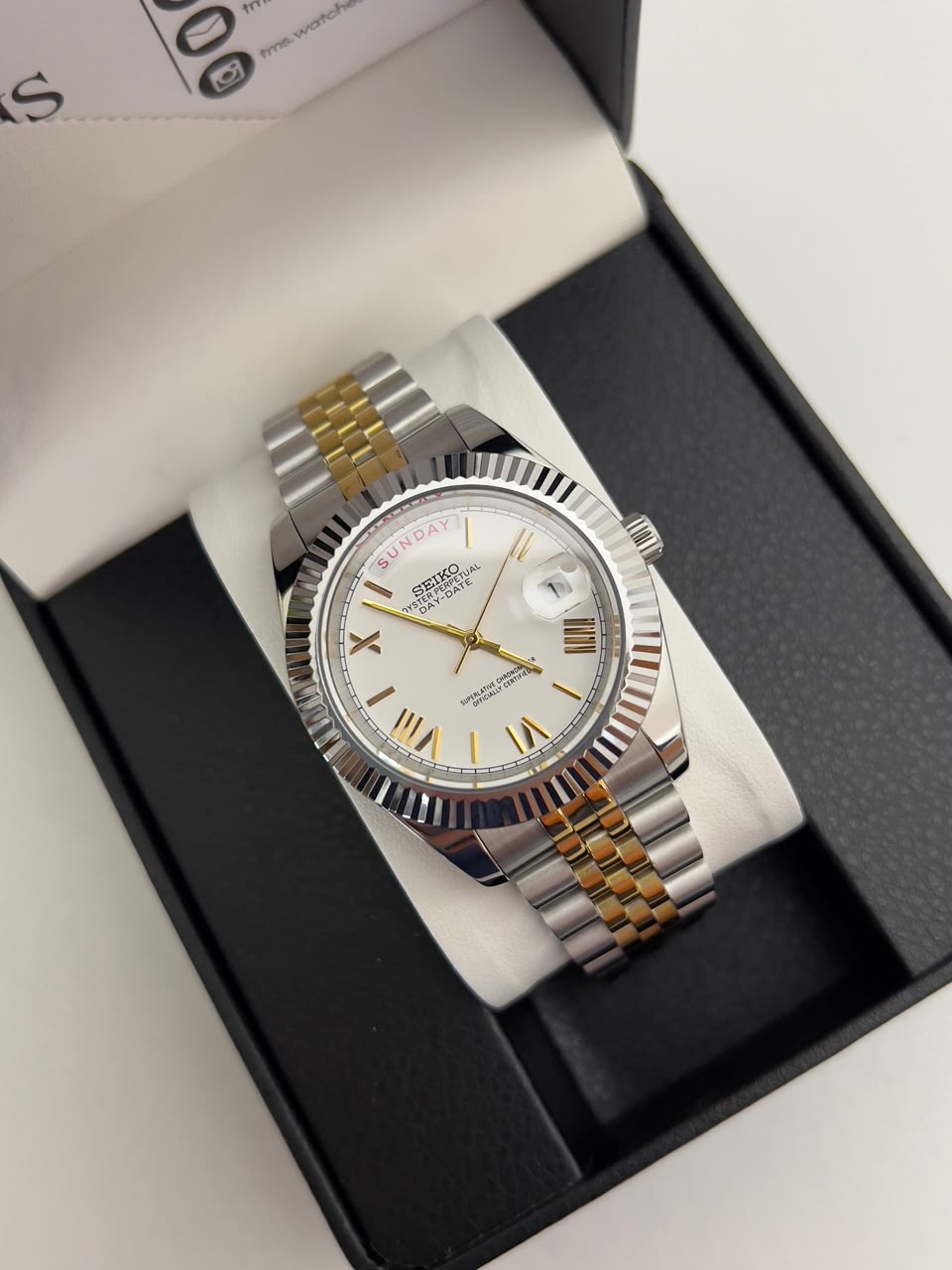 Seiko Day-Date Silver White Two-Tone