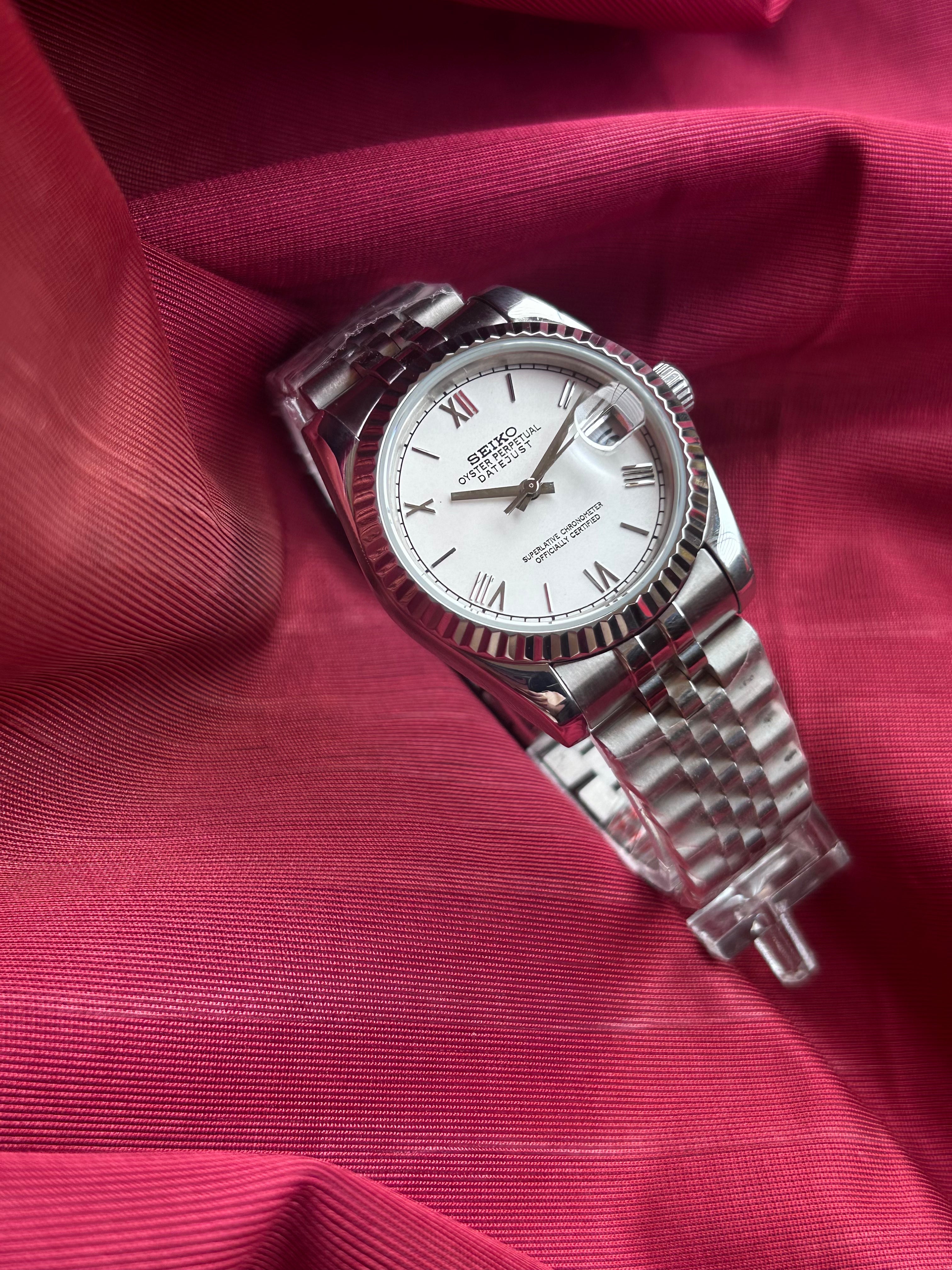 Seiko Datejust 36mm White Matt Automatic Homage Mod Watch