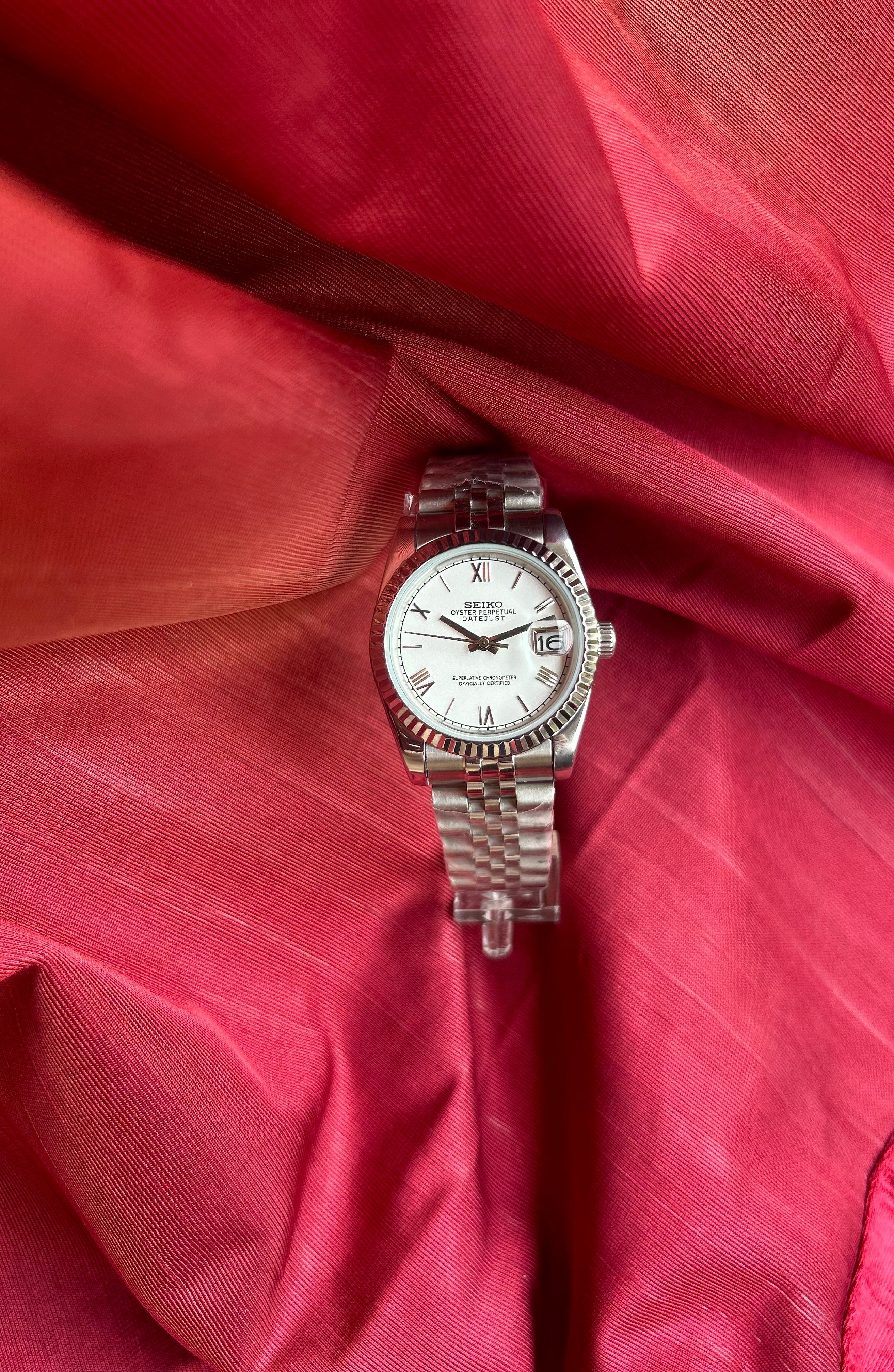 Seiko Datejust 36mm White Matt Automatic Homage Mod Watch