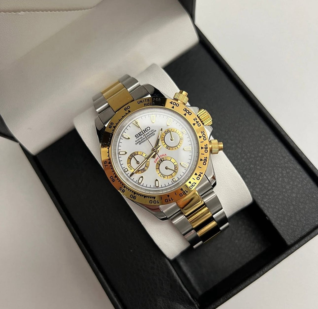 Daytona Seiko Custom Mod |  Silver  -  Gold  (White)