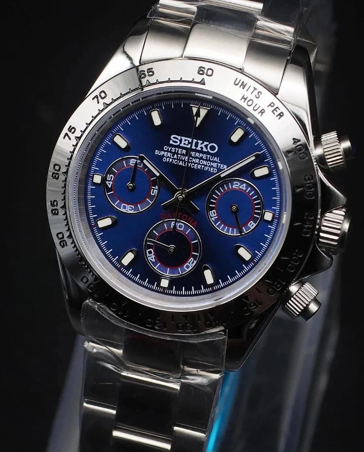 Daytona Custom Seiko Mod |  Silver  -  Blue