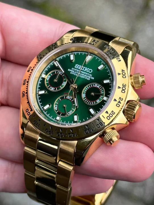 Daytona Seiko Custom Mod |  Gold  -  Green