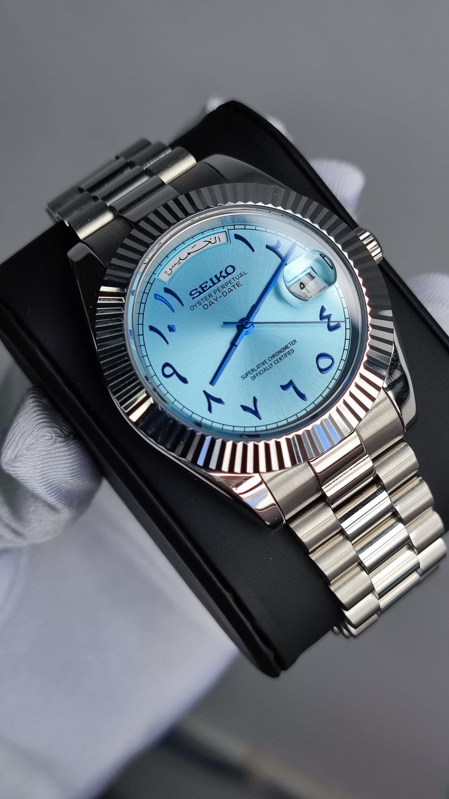 Seiko "Ice Blue" Arabic Day-Date Style Luxury