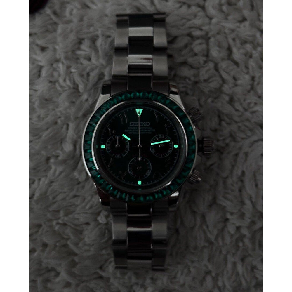 Seiko Mod "Emerald Arabic" Gem-Set Chronograph