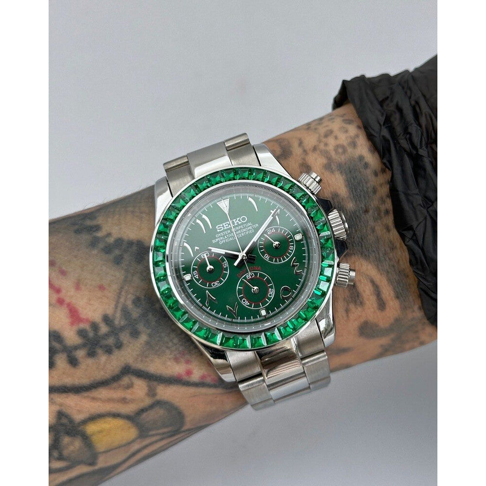 Seiko Mod "Emerald Arabic" Gem-Set Chronograph