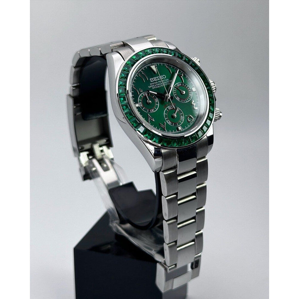 Seiko Mod "Emerald Arabic" Gem-Set Chronograph