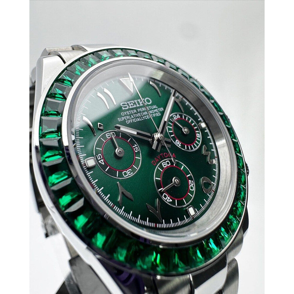 Seiko Mod "Emerald Arabic" Gem-Set Chronograph