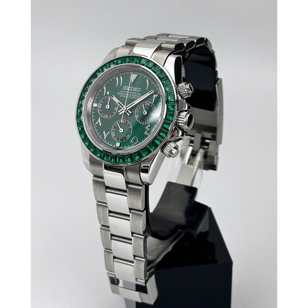 Seiko Mod "Emerald Arabic" Gem-Set Chronograph