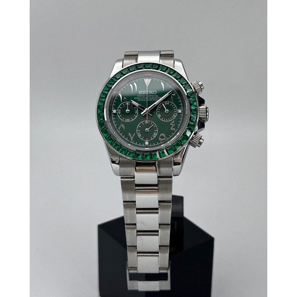 Seiko Mod "Emerald Arabic" Gem-Set Chronograph