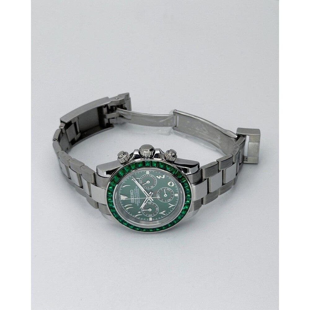 Seiko Mod "Emerald Arabic" Gem-Set Chronograph