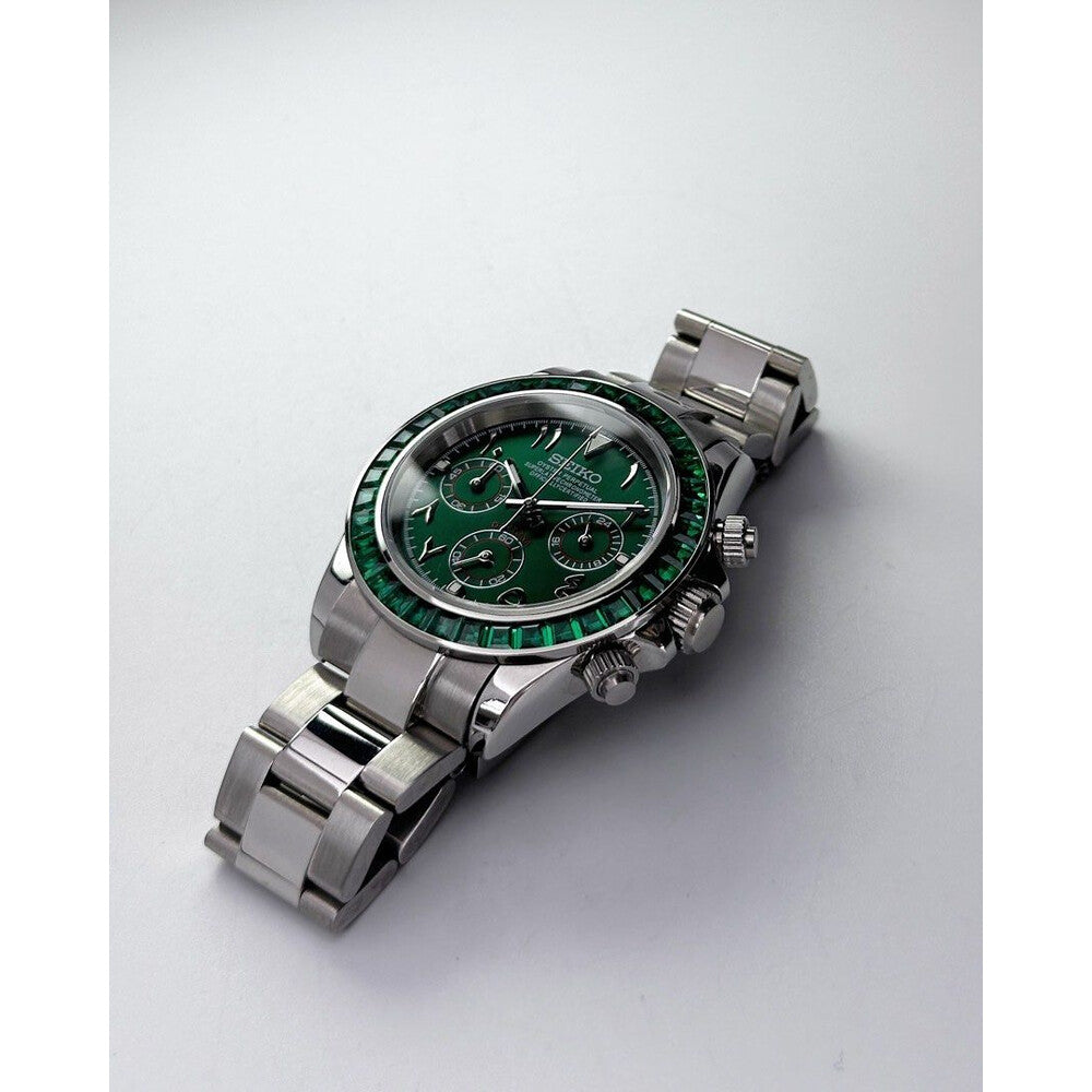 Seiko Mod "Emerald Arabic" Gem-Set Chronograph