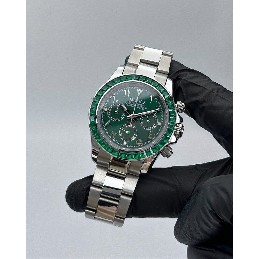 Seiko Mod "Emerald Arabic" Gem-Set Chronograph