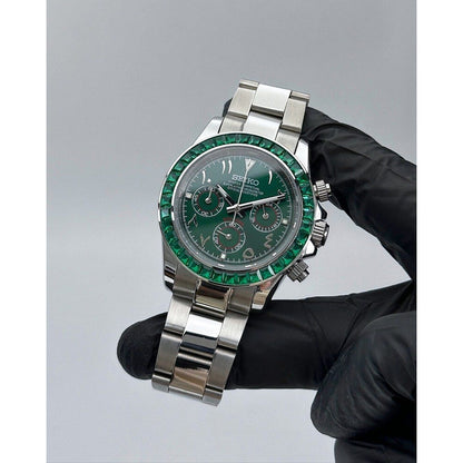Seiko Mod "Emerald Arabic" Gem-Set Chronograph