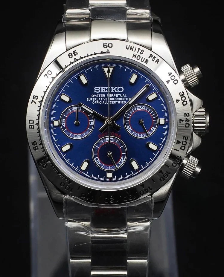 Daytona Custom Seiko Mod |  Silver  -  Blue