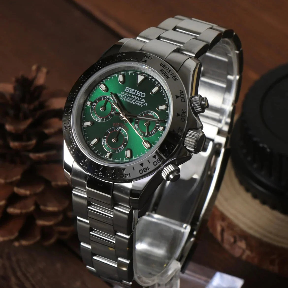 Daytona Seiko Custom Mod |  Silver  -  Green