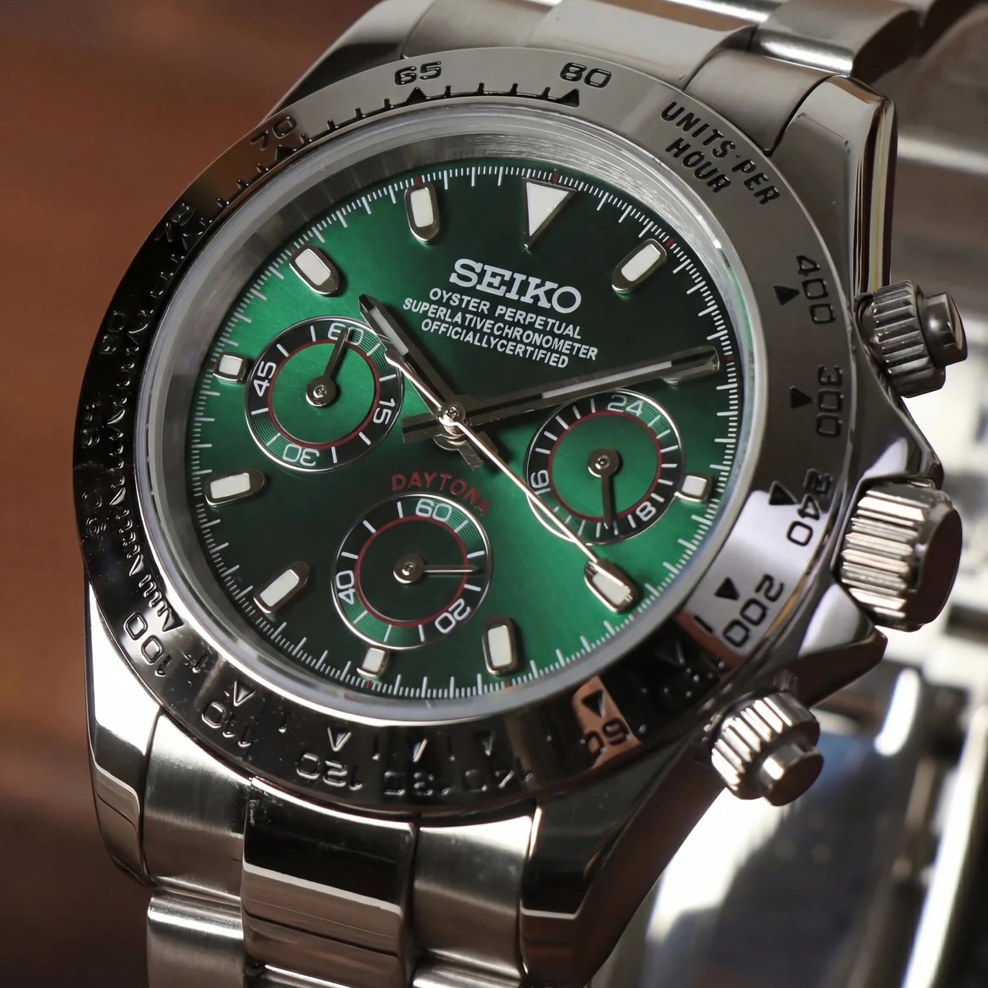 Daytona Seiko Custom Mod |  Silver  -  Green