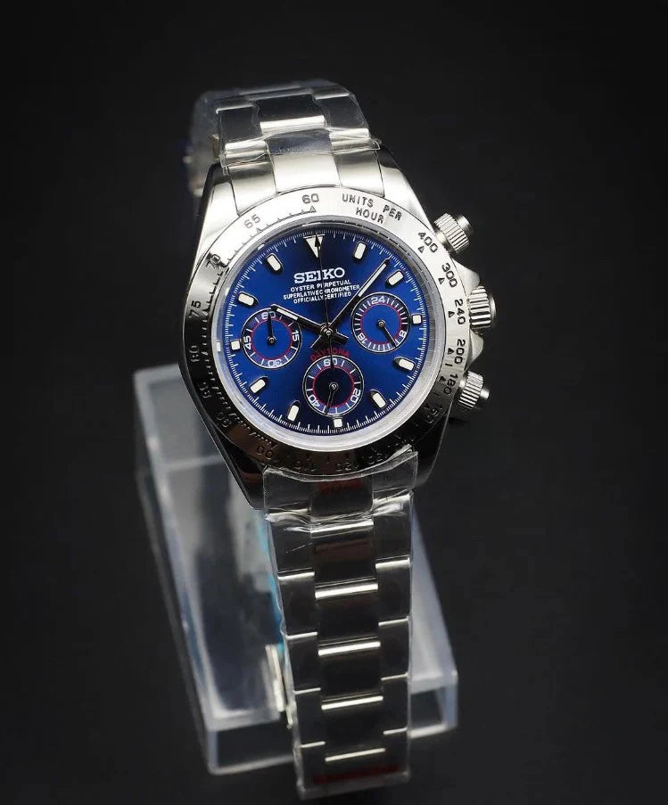Daytona Custom Seiko Mod |  Silver  -  Blue