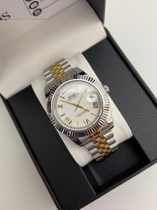 Seiko Day-Date Silver White Two-Tone