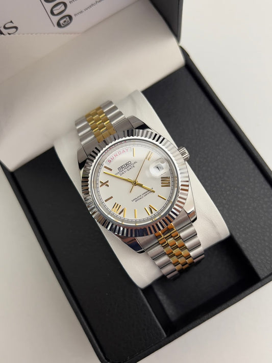 Seiko Day-Date Silver White Two-Tone