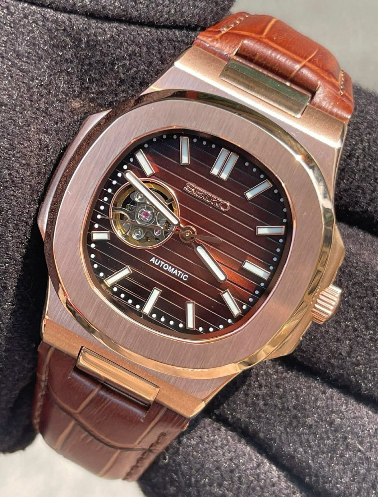 Seiko Rose Gold Open-Heart  Luxury Watch