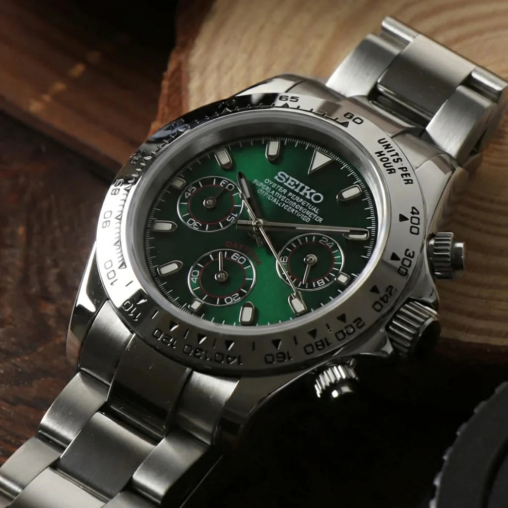 Daytona Seiko Custom Mod |  Silver  -  Green