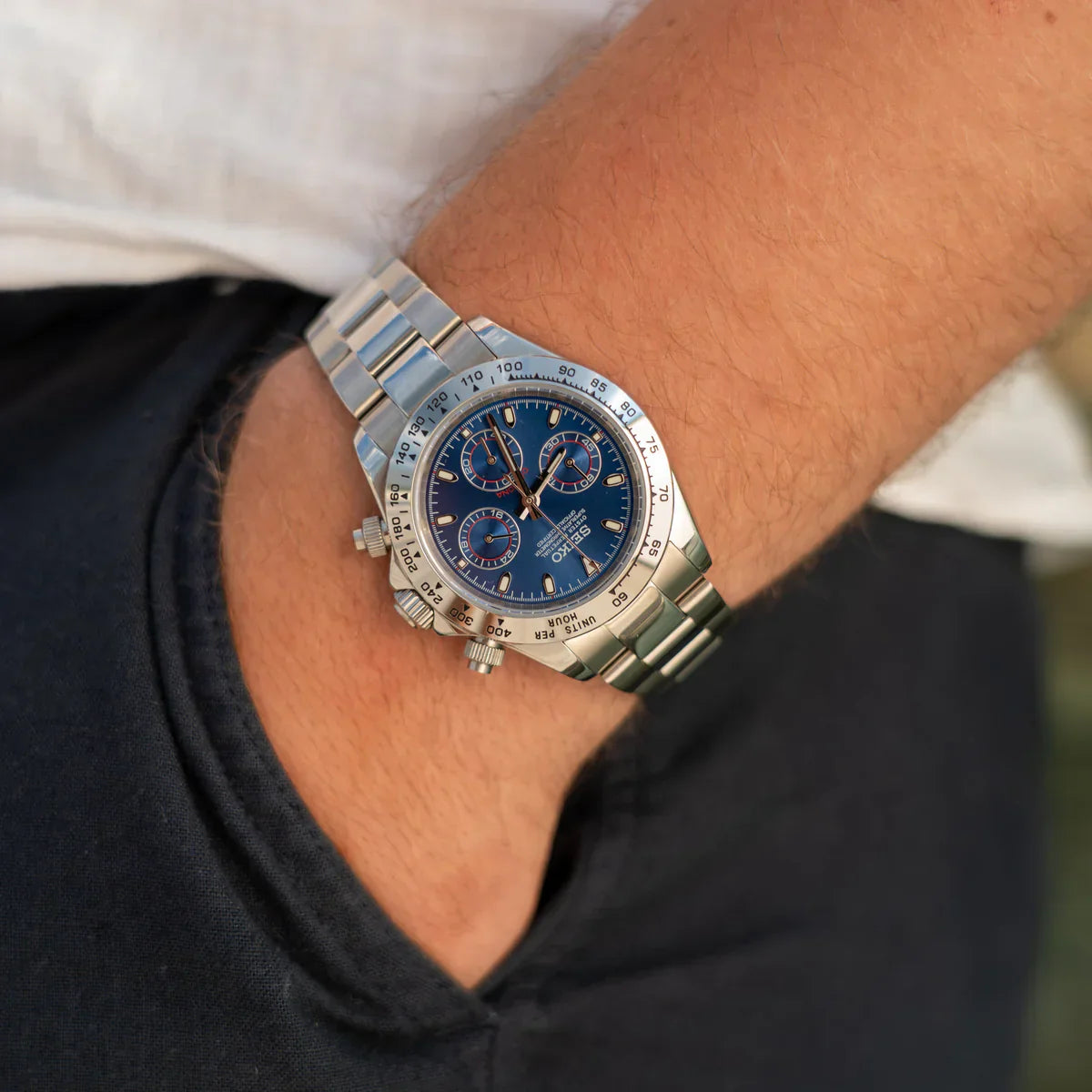 Daytona Custom Seiko Mod |  Silver  -  Blue