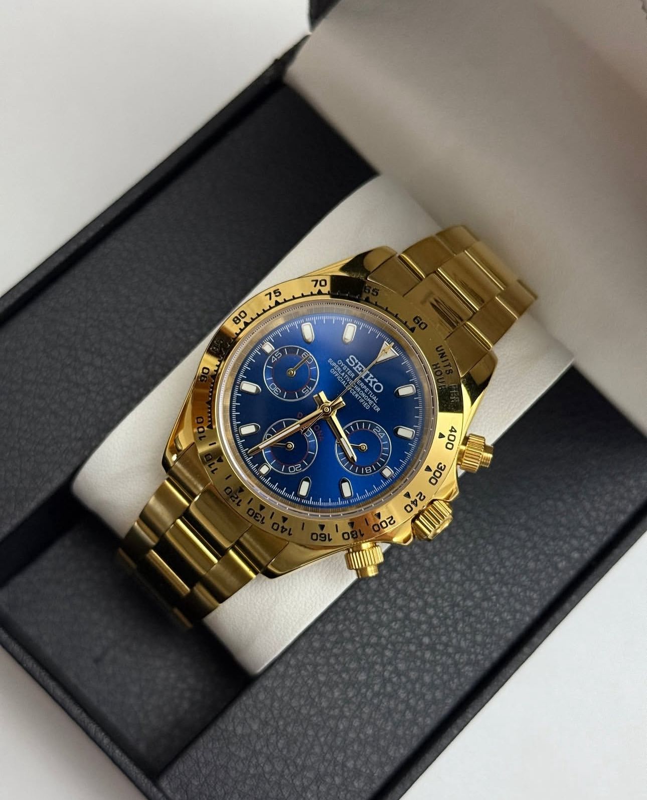 Seiko "Daytona"  Gold & Deep Blue Chronograph