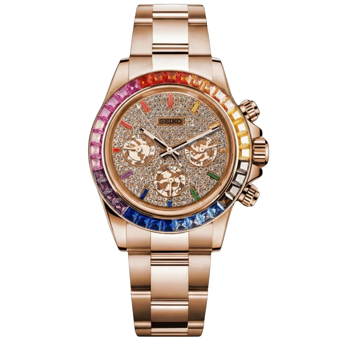 Special Edition Gold Daytona Seiko Custom Mod - Diamond Rainbow