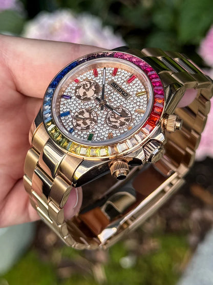 Special Edition Gold Daytona Seiko Custom Mod - Diamond Rainbow