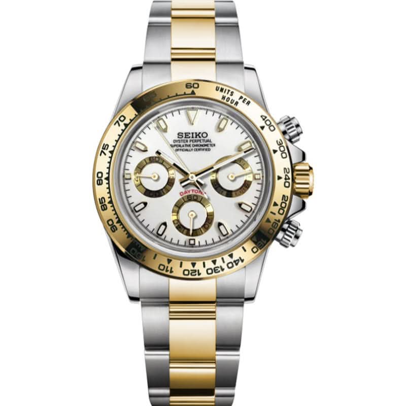 Daytona Seiko Custom Mod |  Silver  -  Gold  (White)