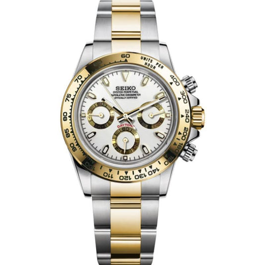 Daytona Seiko Custom Mod |  Silver  -  Gold  (White)