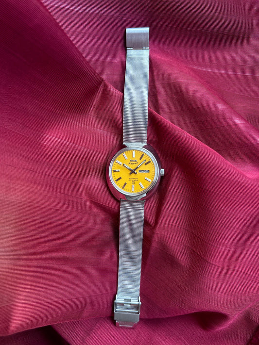 HMT Yellow Rajat Day & Date Automatic Mod Watch