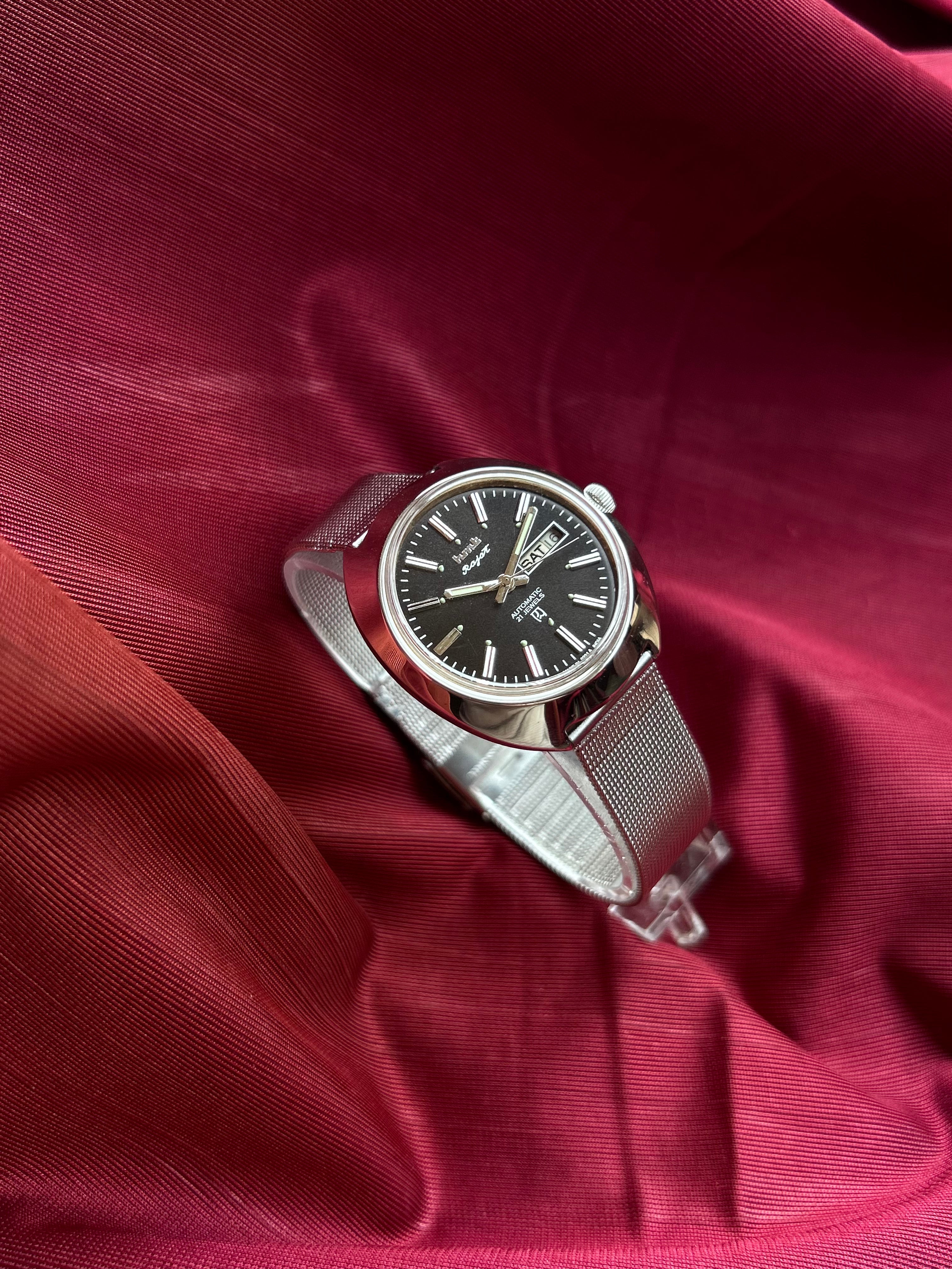 HMT Black Sunburst Rajat Day & Date Automatic Mod Watch