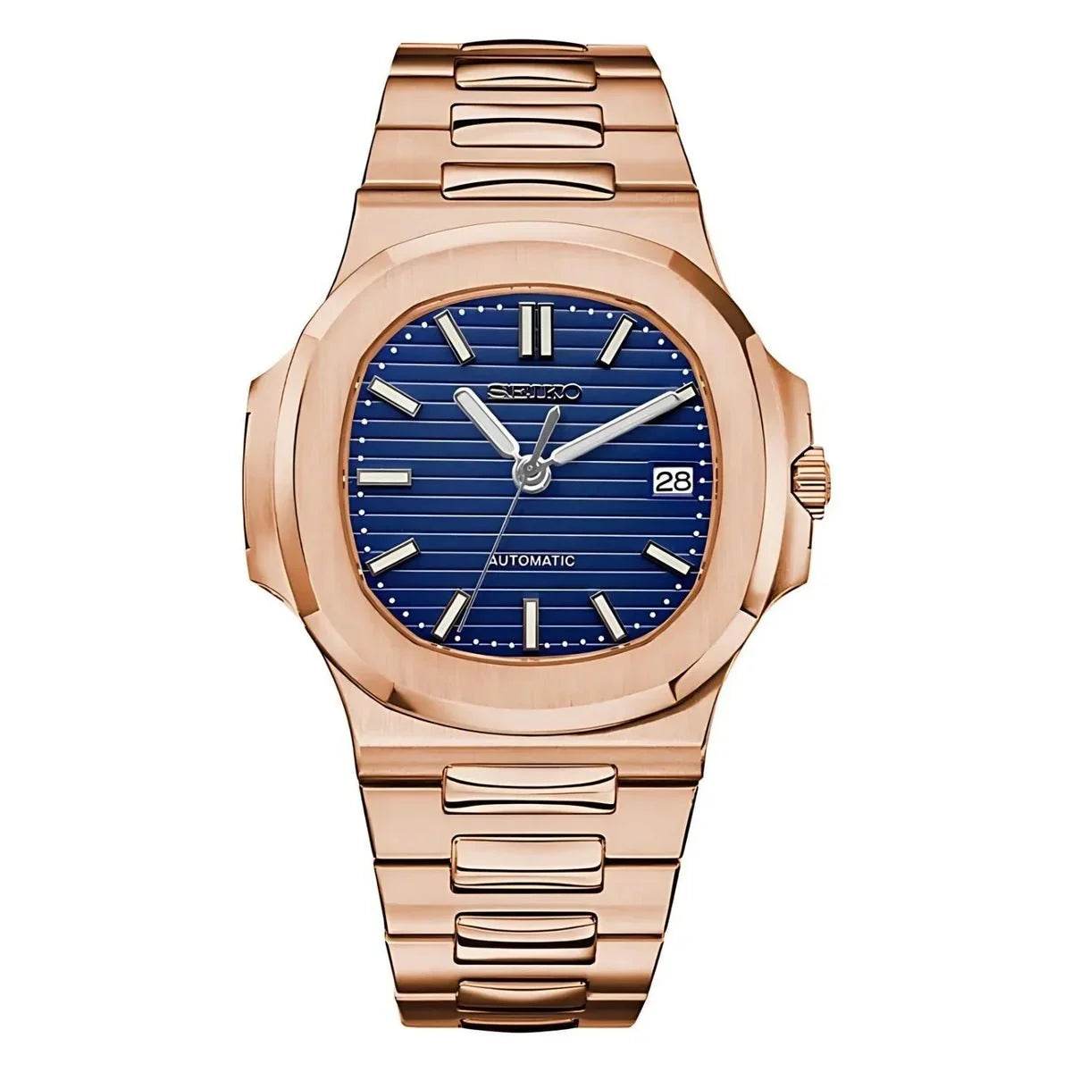 Seiko Nautilus Rose Gold Homage Mod Watch - Blue