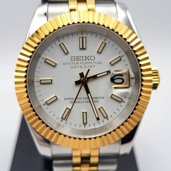Seiko Date Just Two-Tone  36'mm Automatic Homage Mod Watch - White
