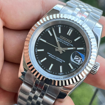 Seiko Date Just 36'mm Automatic Homage Mod Watch -Black
