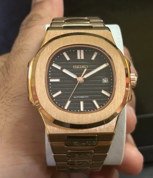 Special Seiko Patek Nautilus Rose Gold Homage Mod Watch