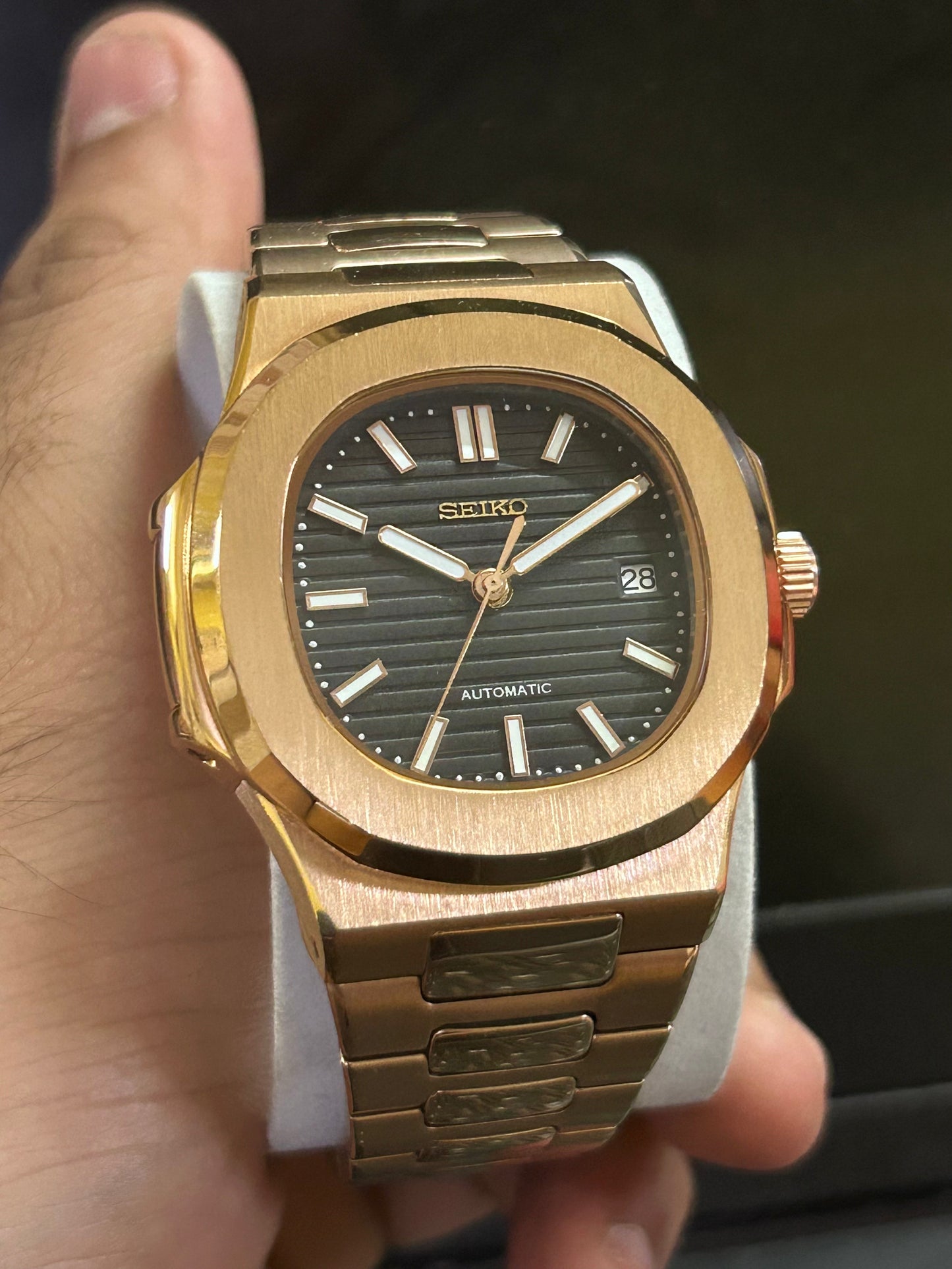 Special Seiko Patek Nautilus Rose Gold Homage Mod Watch