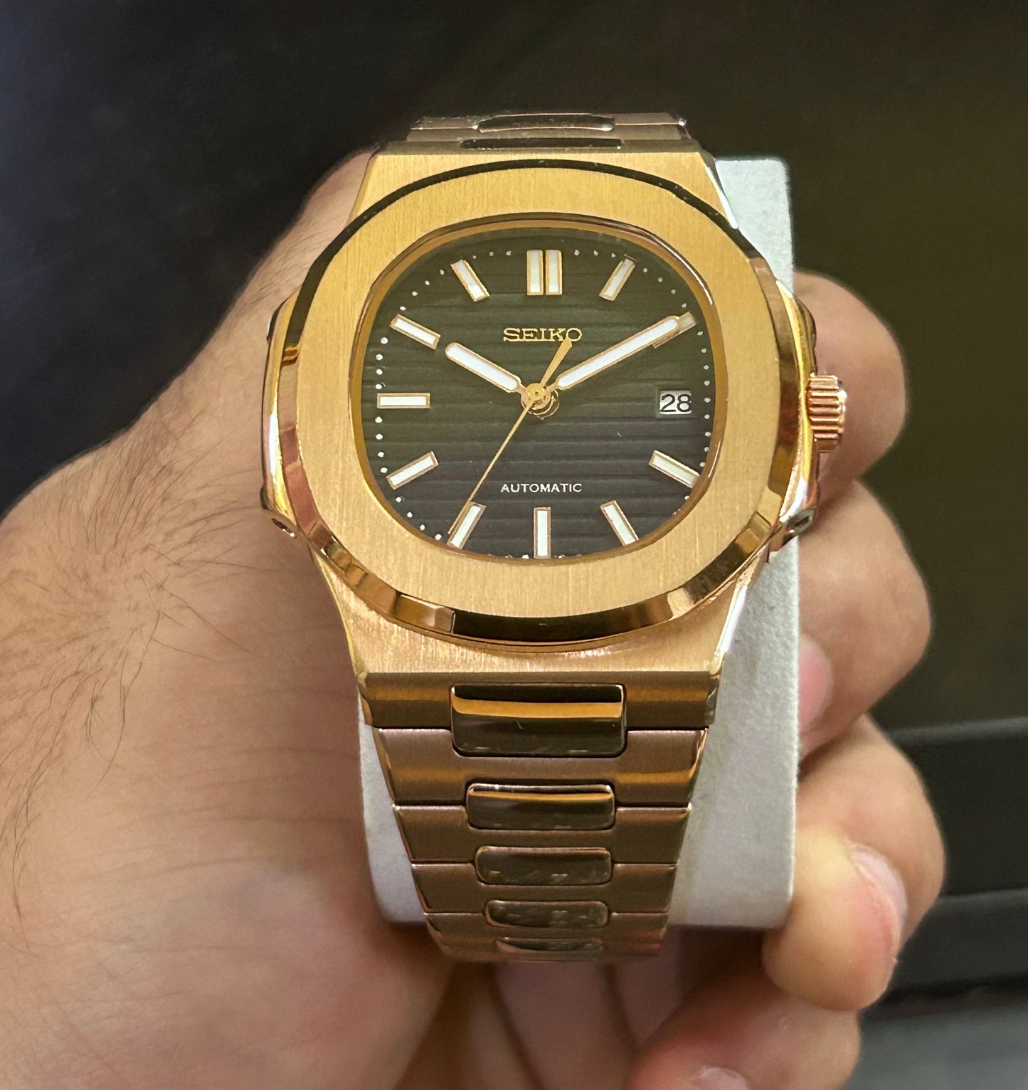 Special Seiko Patek Nautilus Rose Gold Homage Mod Watch