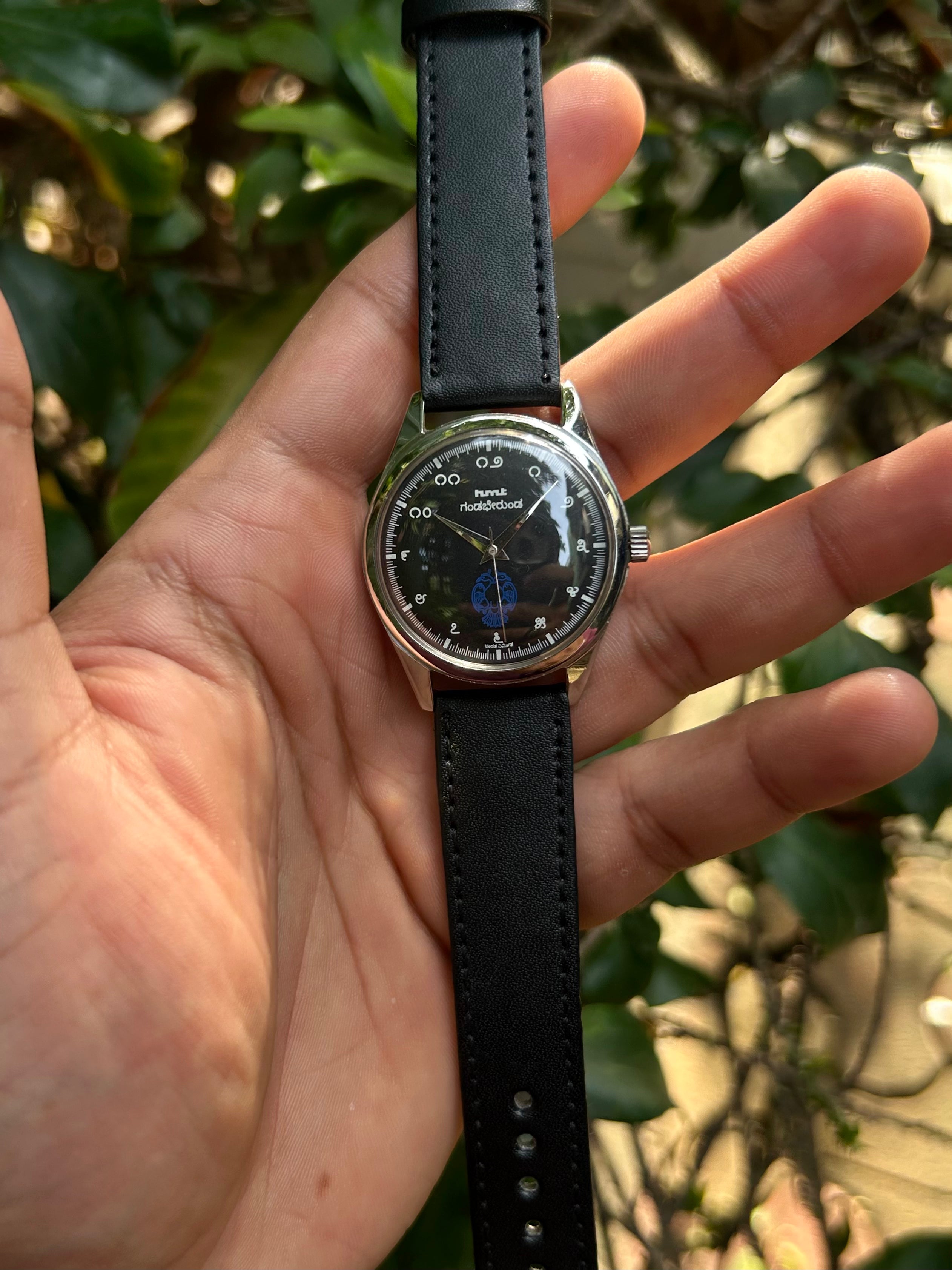 HMT Gandaberunda Black Kannada Numeral Hand-Winding Mod Watch