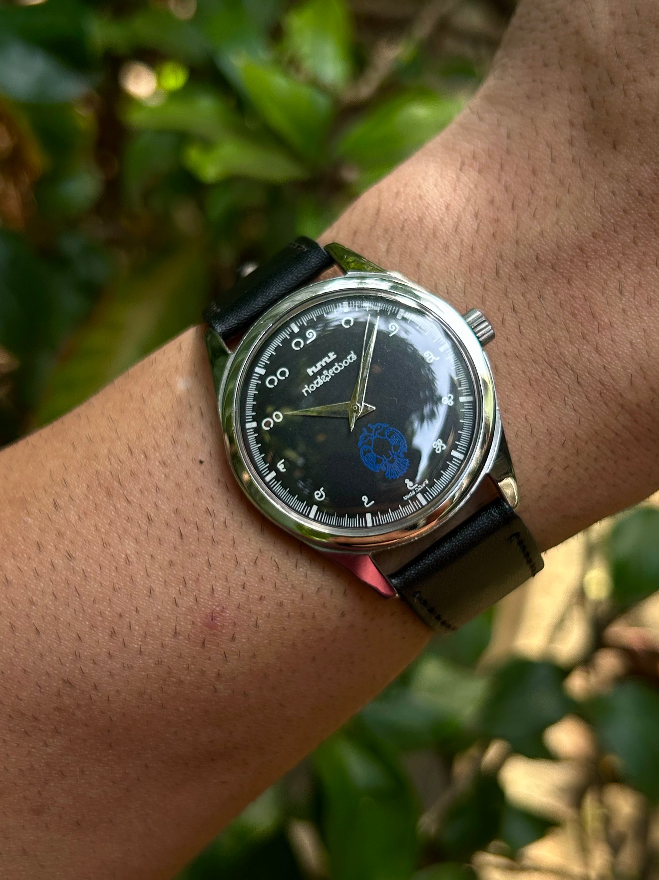 HMT Gandaberunda Black Kannada Numeral Hand-Winding Mod Watch