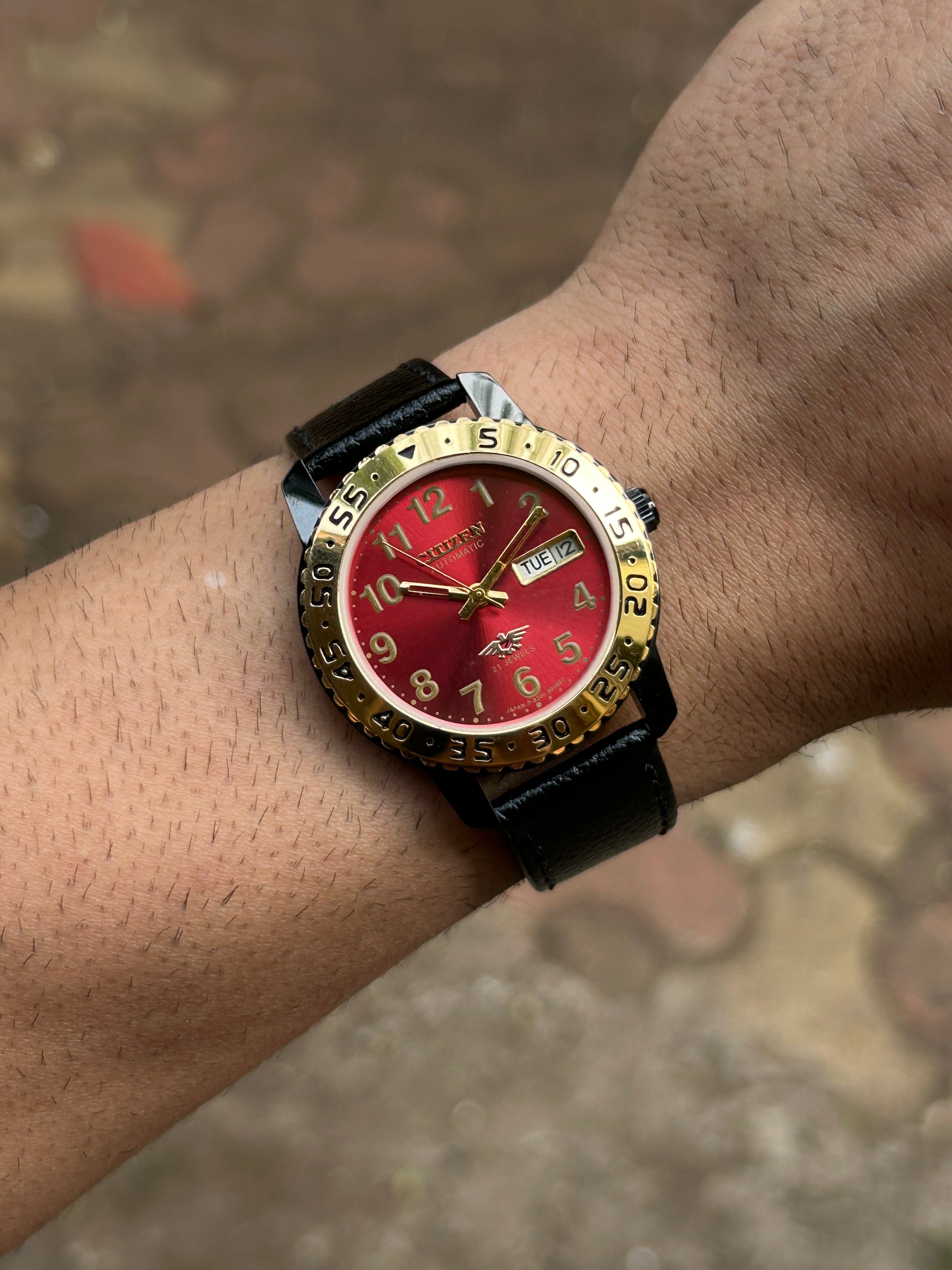 Dual Time Citizen Automatic Gold-Red Sunray