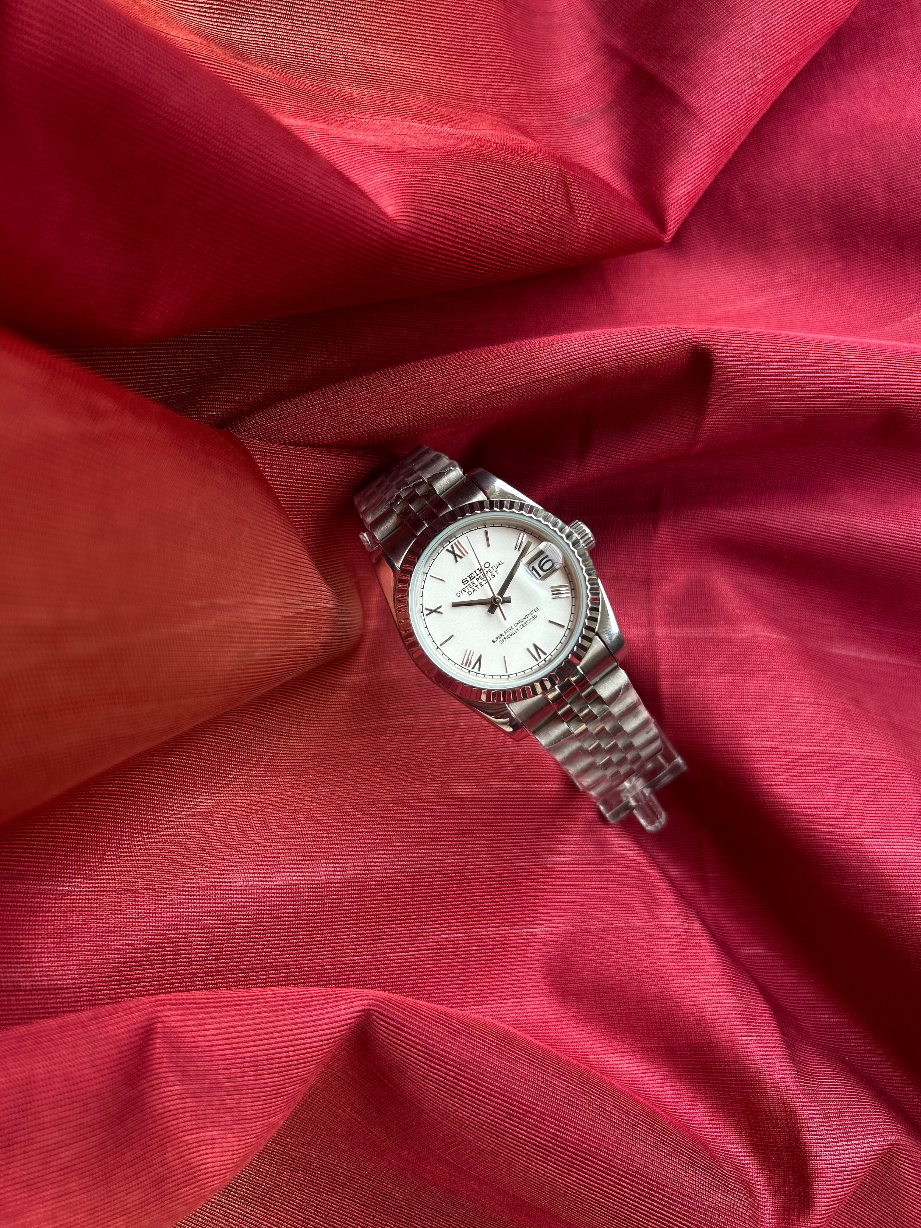 Seiko Datejust 36mm White Matt Automatic Homage Mod Watch