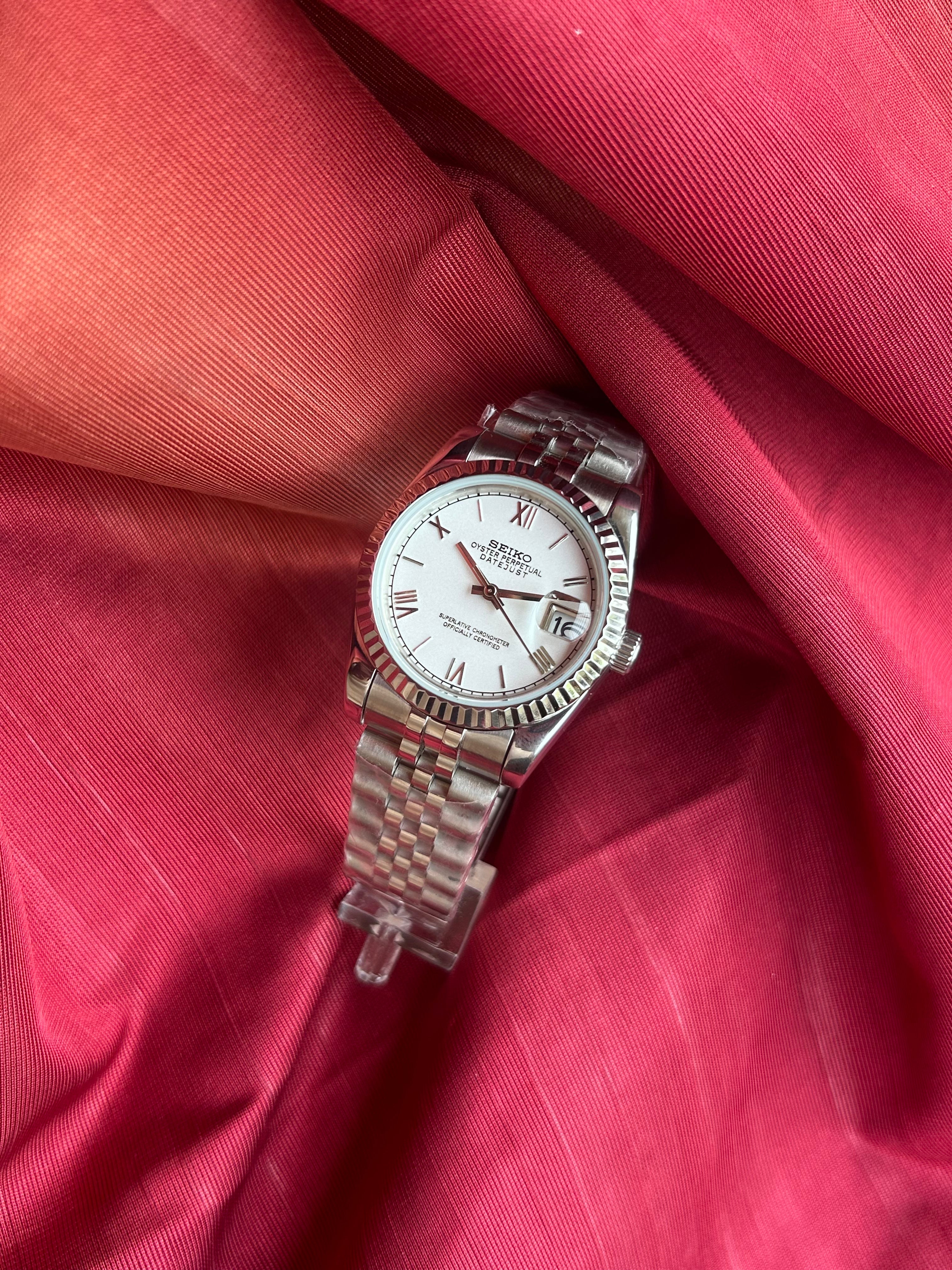 Seiko Datejust 36mm White Matt Automatic Homage Mod Watch