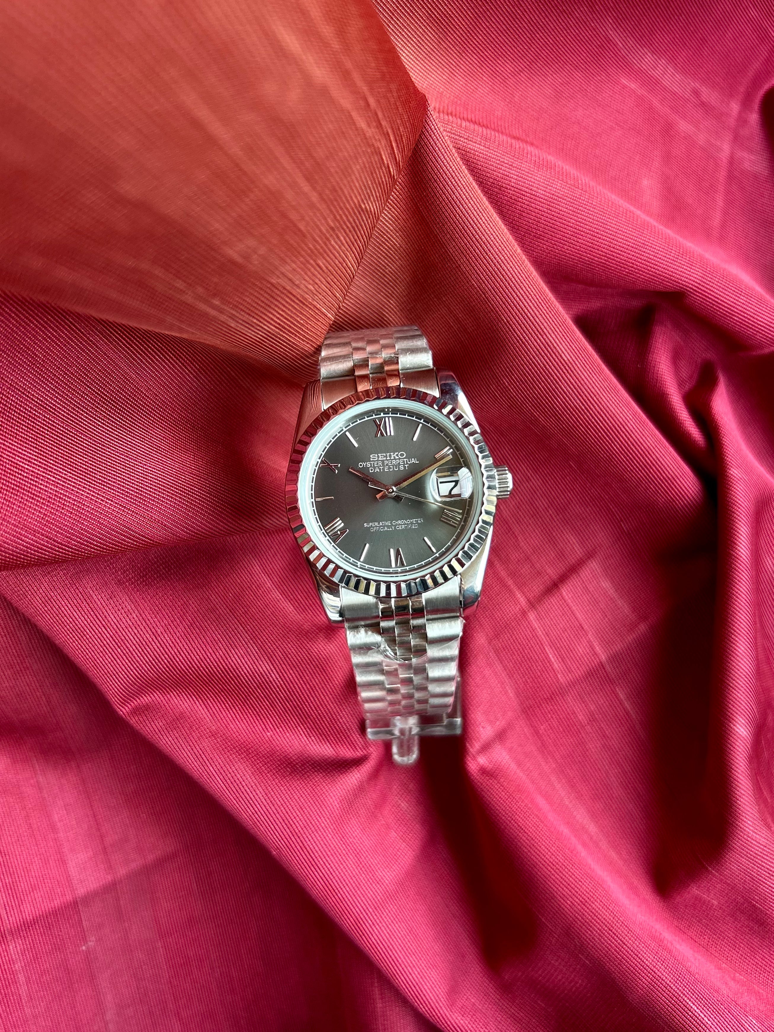 Seiko Datejust Grey Sunburst 36'mm Automatic Homage Mod Watch