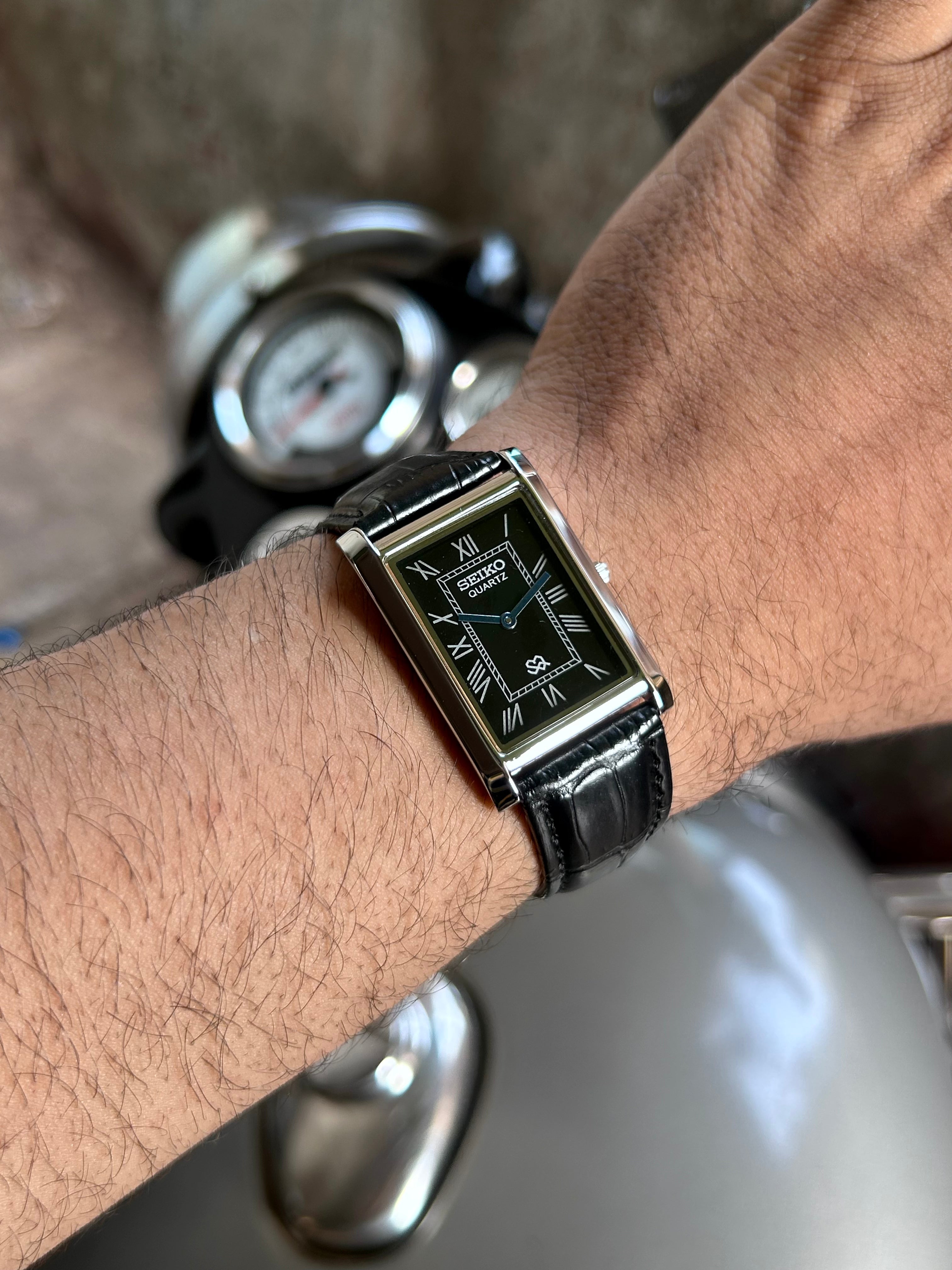 Seiko Tank Black Sunburst Unisex Quartz Mod Watch