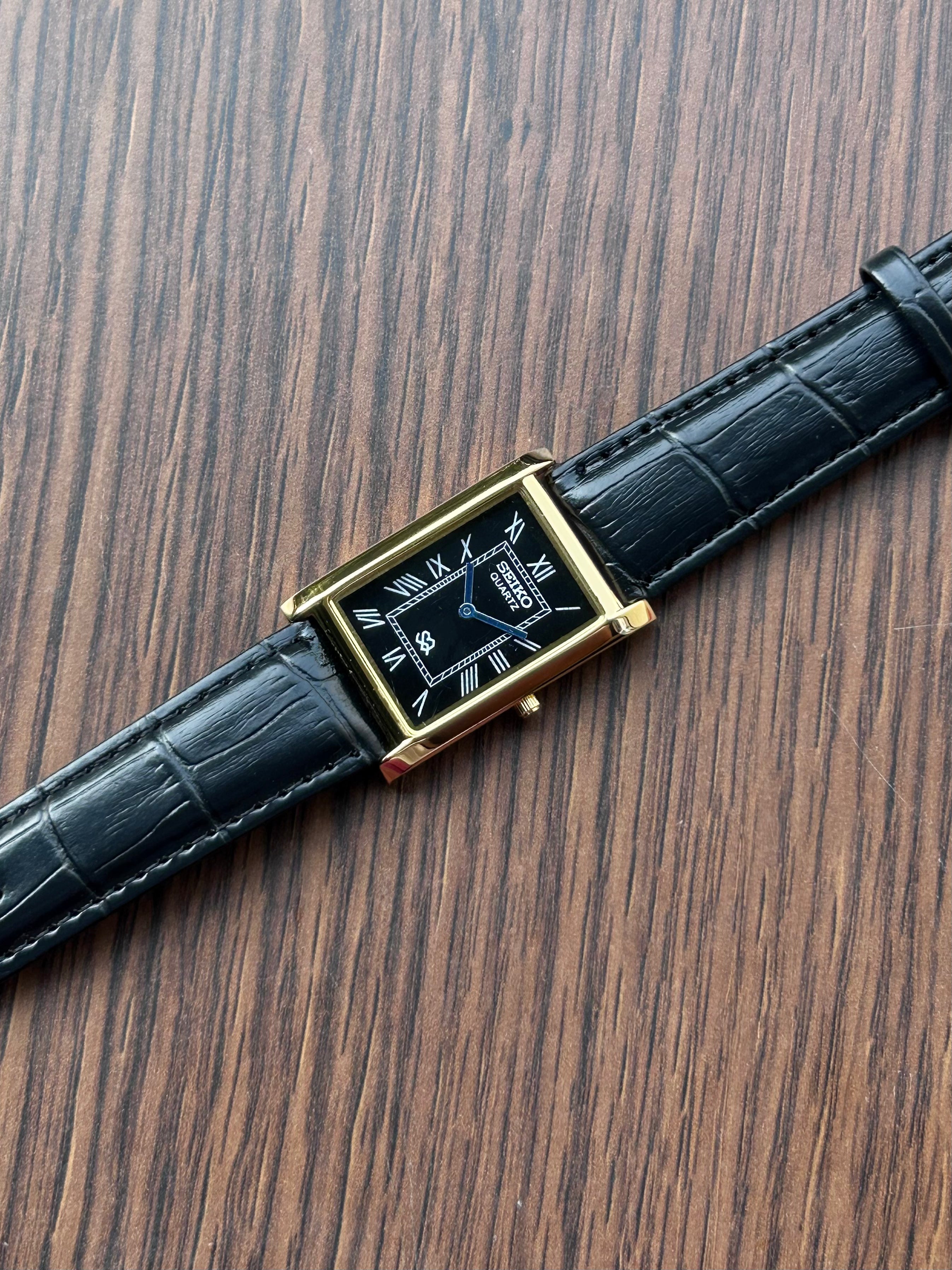 Seiko Tank Gold Black Quartz Unisex Mod Watch – India Mods Watch