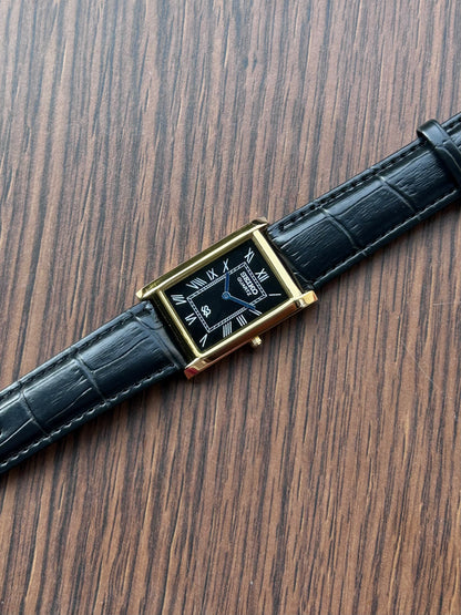 Seiko Tank Gold Black Quartz Unisex Mod Watch