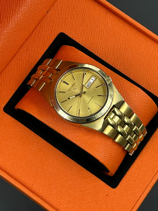 Complete Original Pre-Owned Seiko 5 Gold Automatic Watch