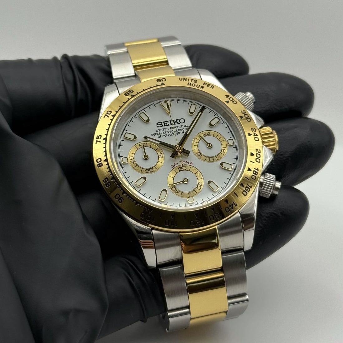 Daytona Seiko Custom Mod |  Silver  -  Gold  (White)